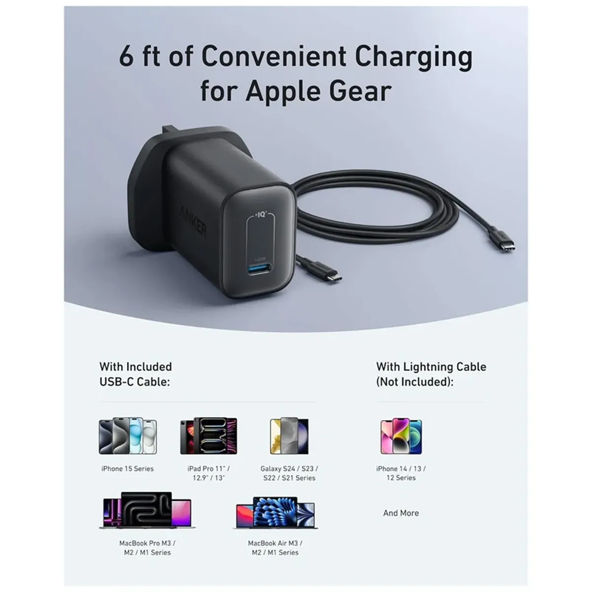 شارژر دیواری موبایل 100 وات برند انکر مدل A2679 به همراه کابل USB-C به طول 1.8 متر