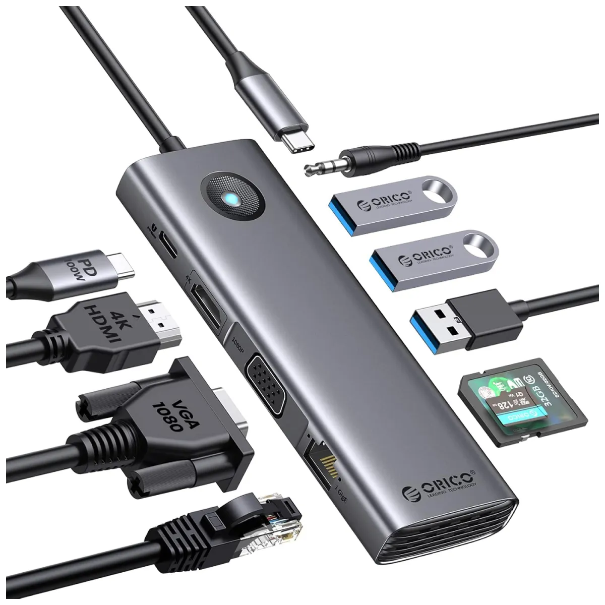 هاب تایپ سی 10 پورت برند اوریکو PW11-10P