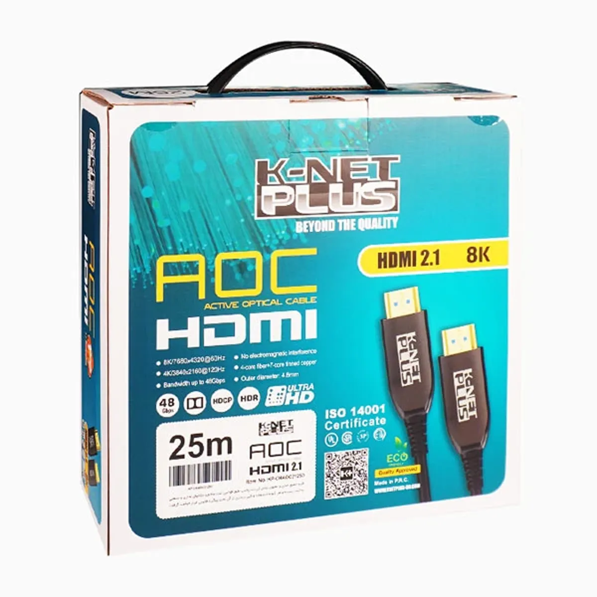 کابل 2.1 HDMI فیبر نوری برند کی نت پلاس مدل KP-CHAOC21250 طول ۲۵ متری