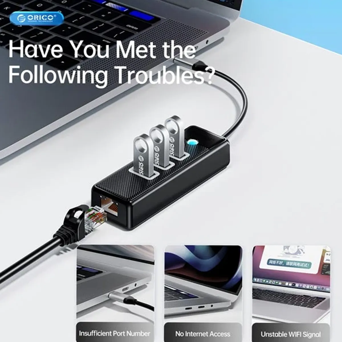 هاب 4 پورت USB-A اوریکو مدل PW3UR-C3