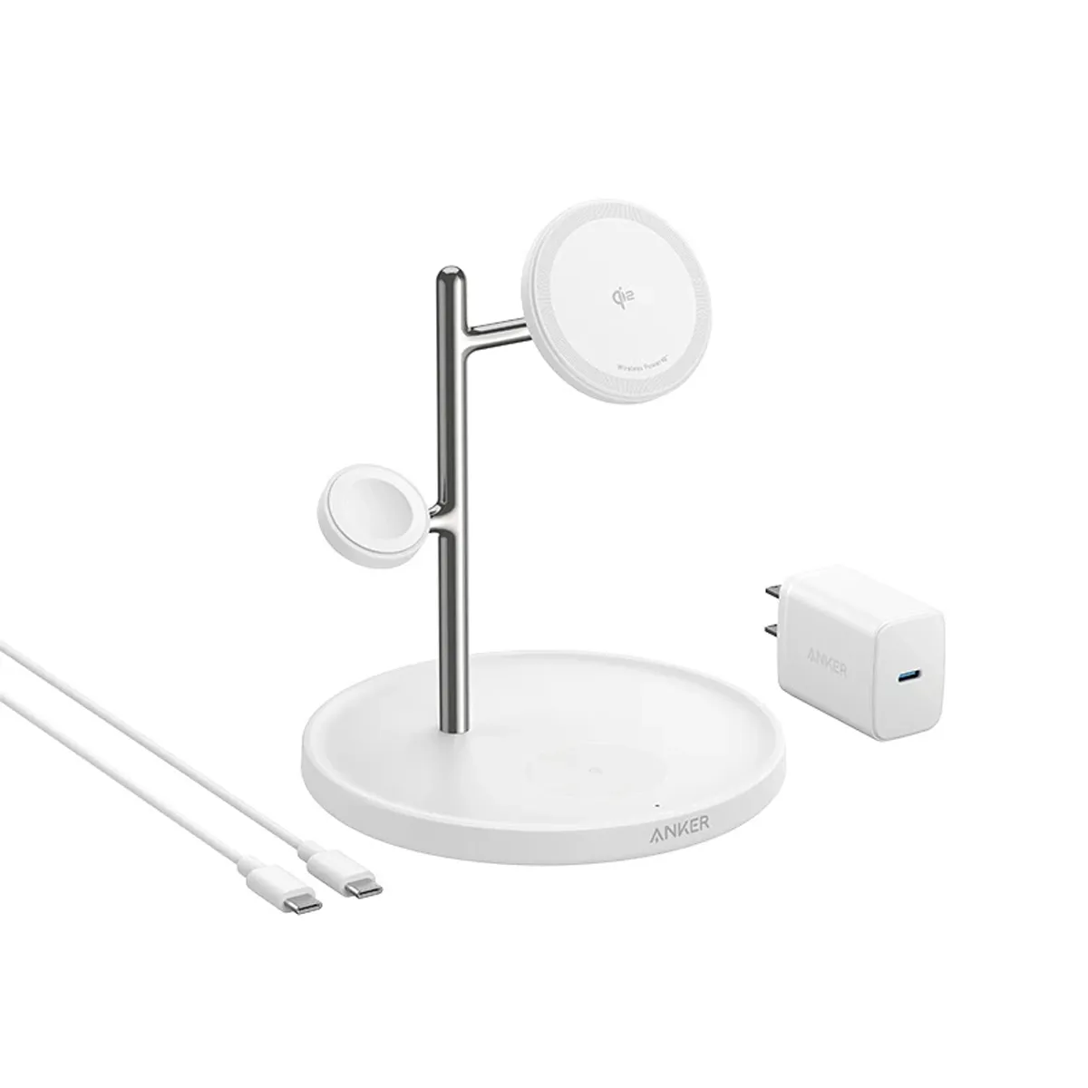 شارژر بی سیم موبایل 15 وات برند انکر مدل A25M3 به همراه کابل USB-C و آداپتور