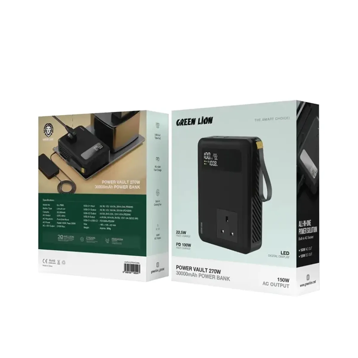 پاوربانک برند گرین لاین مدل GNPVU270W30BK ظرفیت 30000 میلی آمپر ساعت