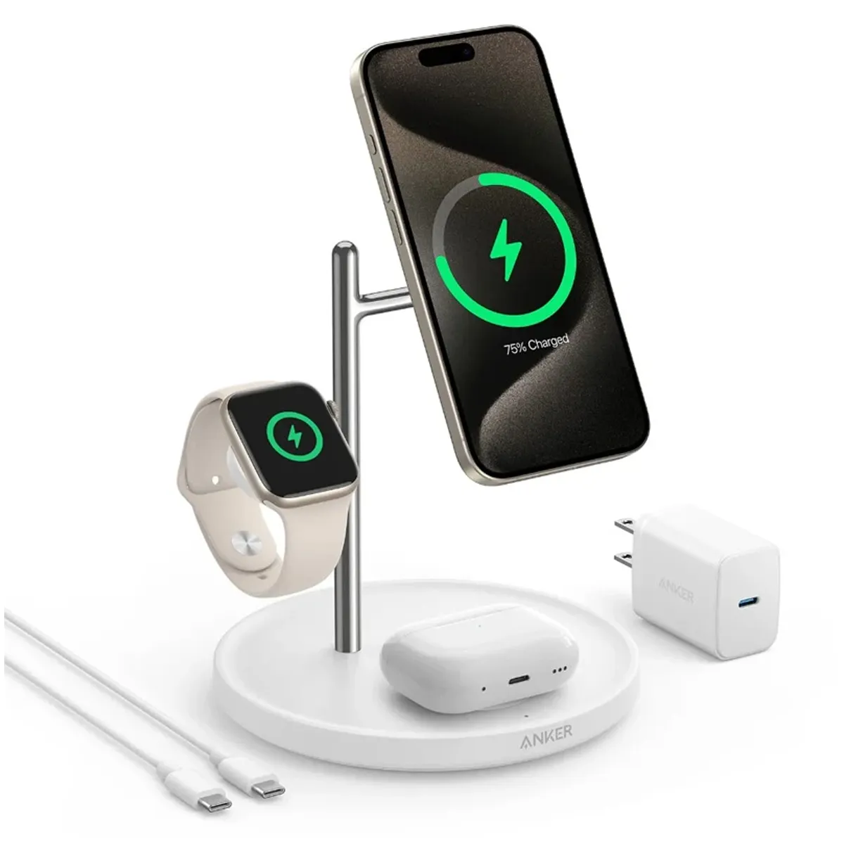 شارژر بی سیم موبایل 15 وات برند انکر مدل A25M3 به همراه کابل USB-C و آداپتور
