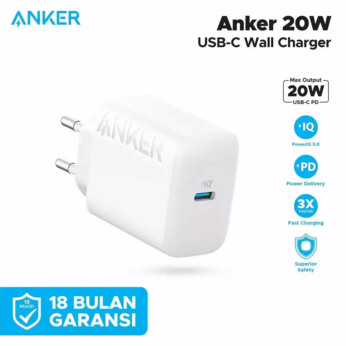 شارژر دیواری فست شارژ تایپ سی 20 وات انکر A2347L11