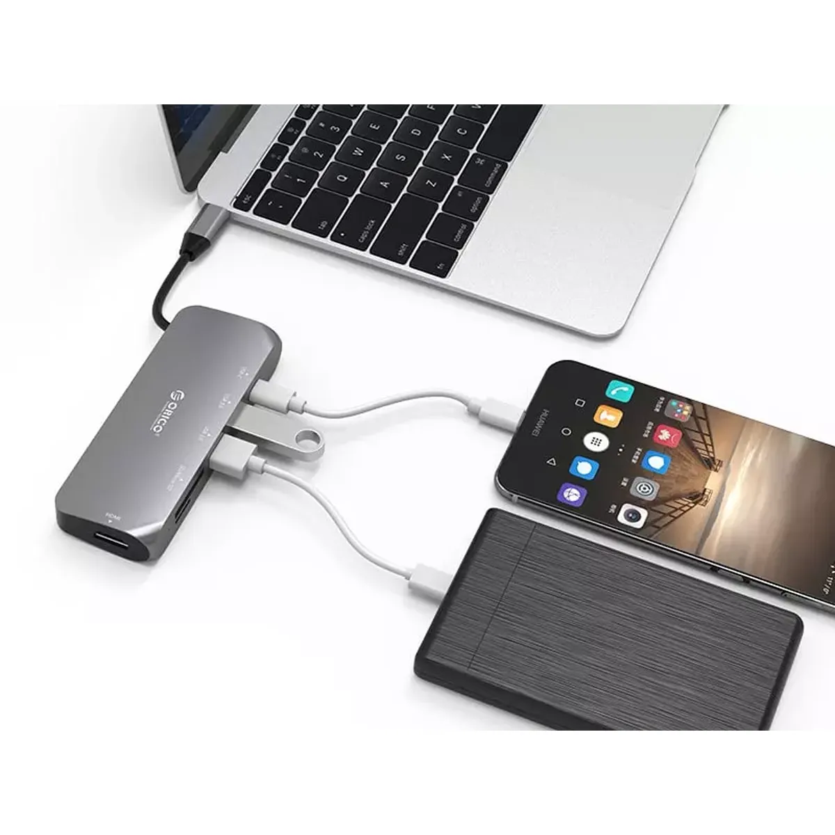 هاب Type-C آلومینیومی‌ با خروجی شبکه ORICO CLH-W1 Type-C to HDMI USB Adapter Hub
