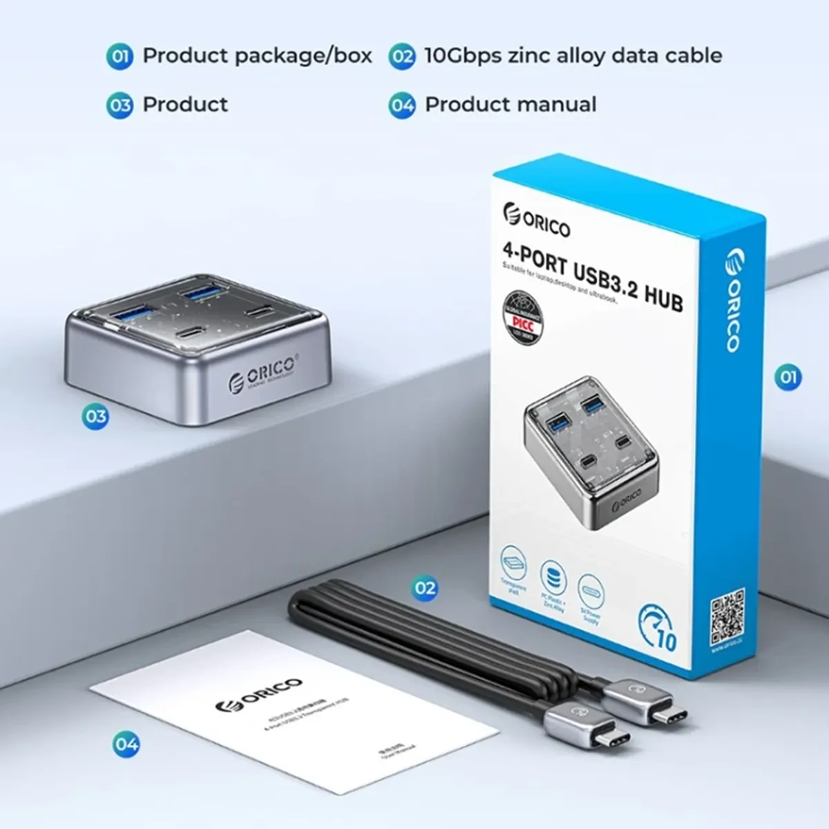 هاب USB3.2 چهار پورت اوریکو مدل XHJ4C-G2
