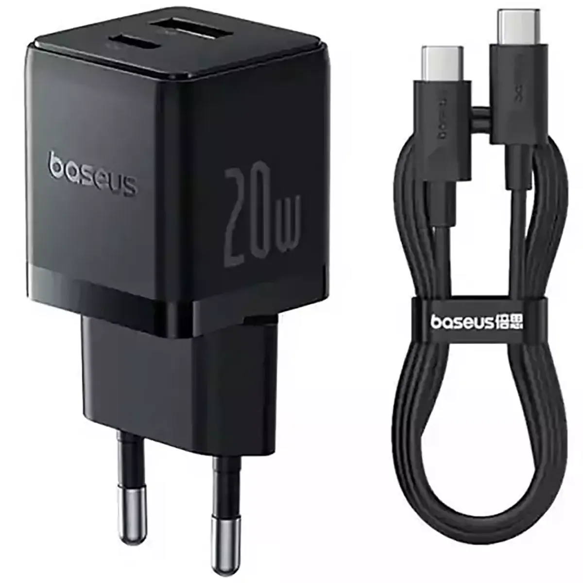 شارژر دیواری 20 وات فست شارژ Type-C و USB بیسوس با کابل دو سر تایپ سی CCZC20UE