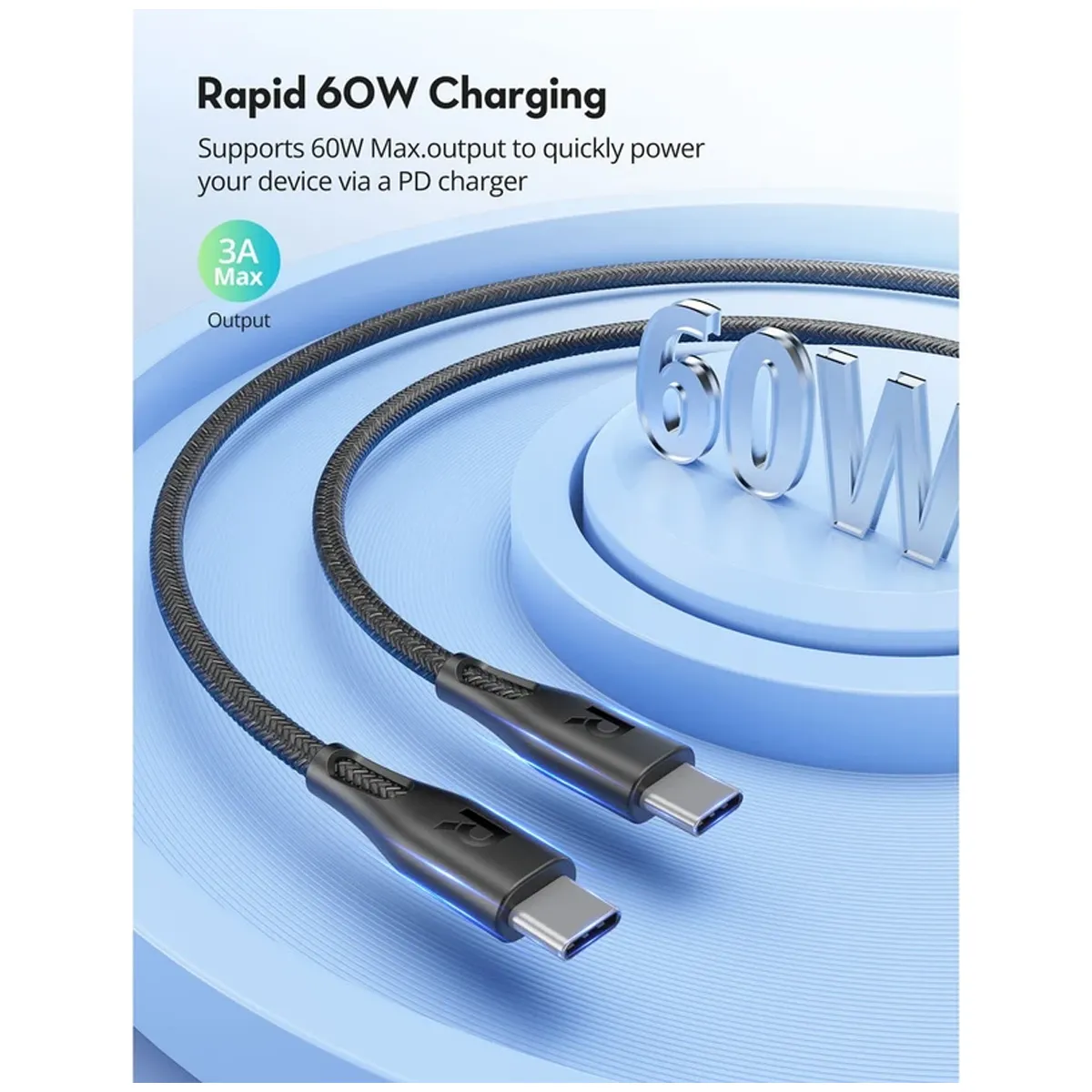 کابل 2 متری تایپ سی 60 واتی راوپاور مدل RAVPOWER CB1031