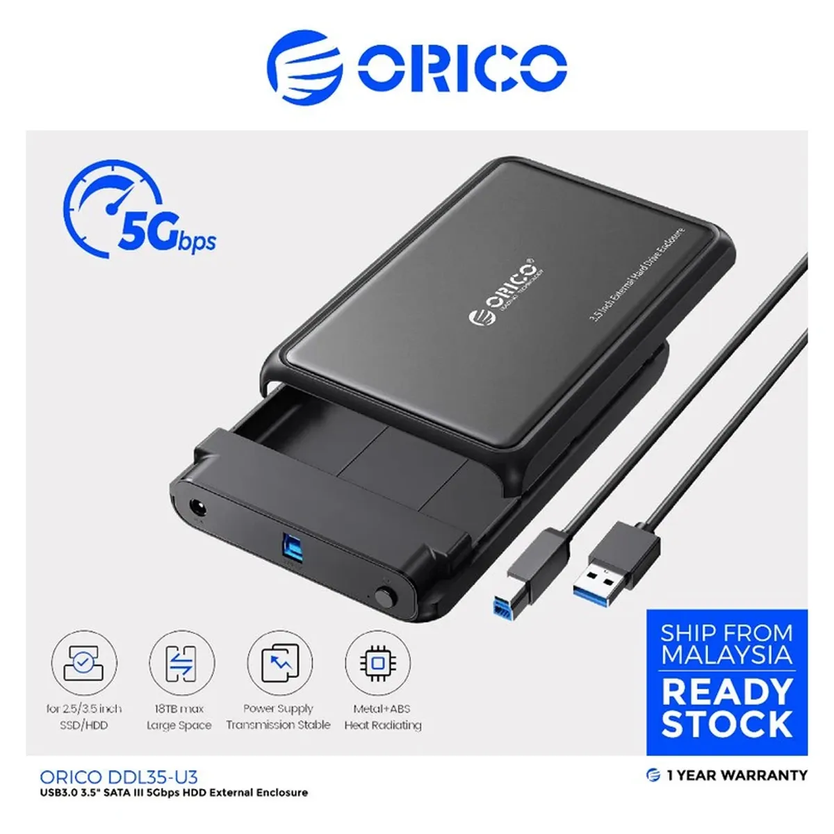 قاب اکسترنال هارددیسک 3.5 اینچی USB 3.0 اوریکو مدل DDL35-U3