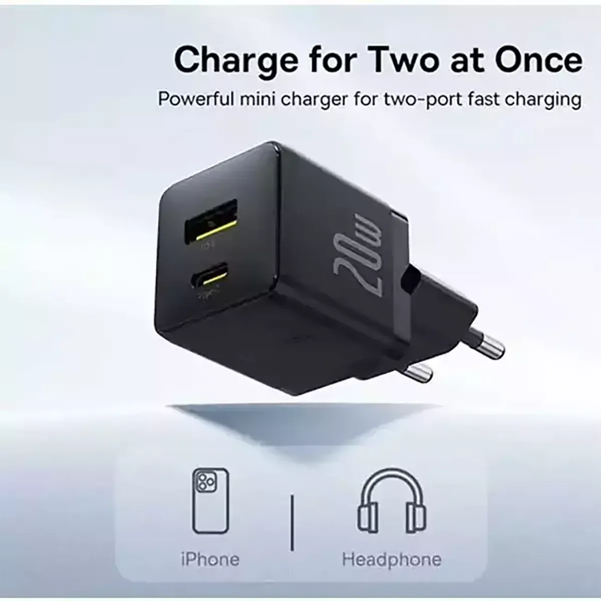 شارژر دیواری 20 وات فست شارژ Type-C و USB بیسوس با کابل دو سر تایپ سی CCZC20UE