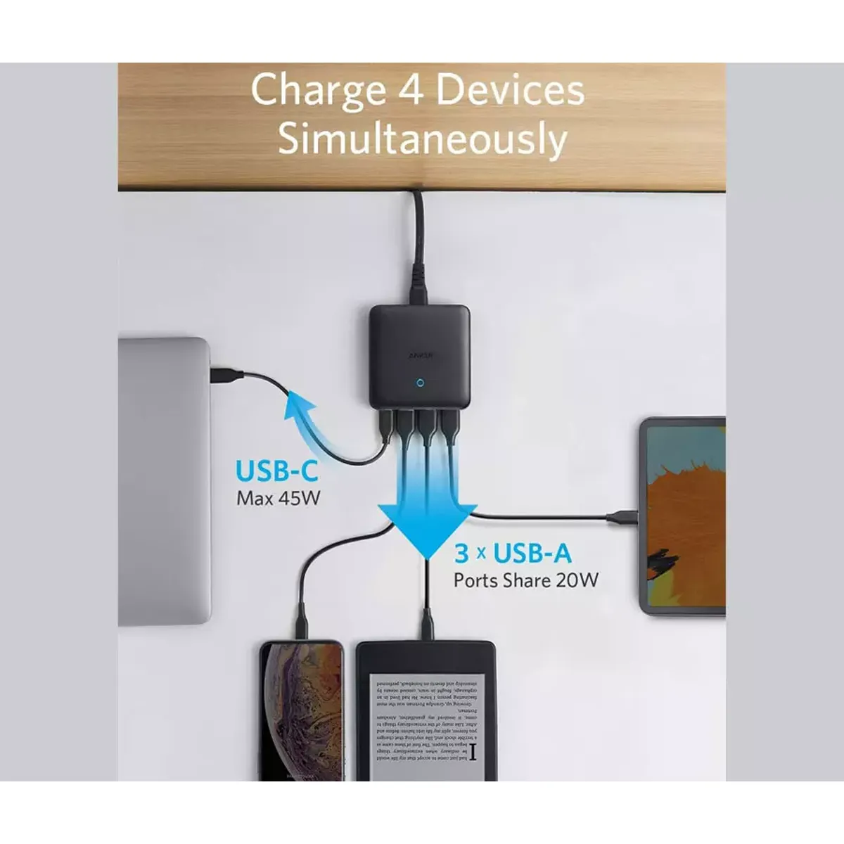 پاورهاب یو اس بی و تایپ سی 4 پورت انکر Anker PowerPort Atom III Slim A2045