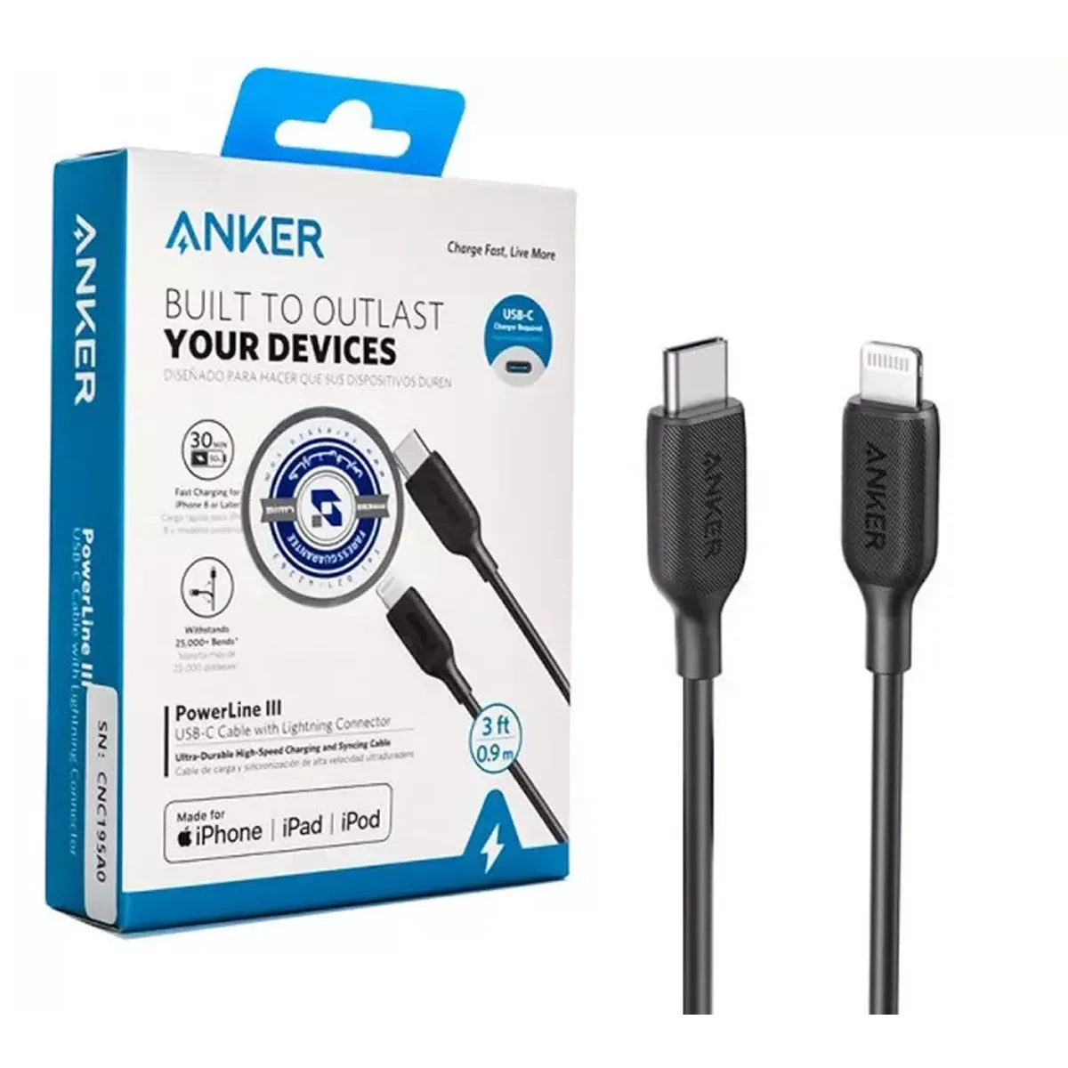 کابل شارژ سریع تایپ سی به لایتنینگ انکر Anker A8832H11 USB C to Lightning Cable