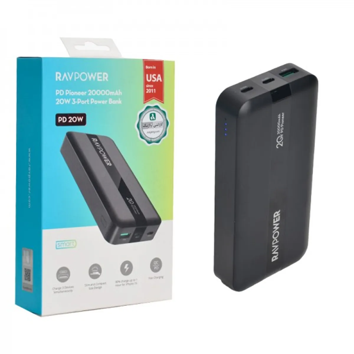پاوربانک 20هزار میلی آمپر 20 واتی راوپاور مدل RAVPOWER PB1235