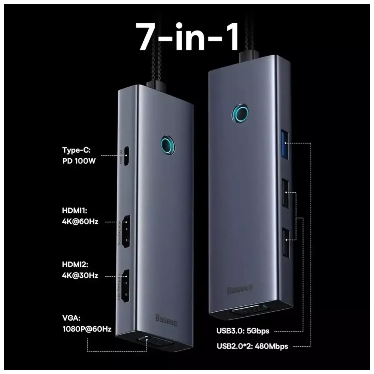 هاب تایپ سی 7 پورت بیسوس BS-OH117