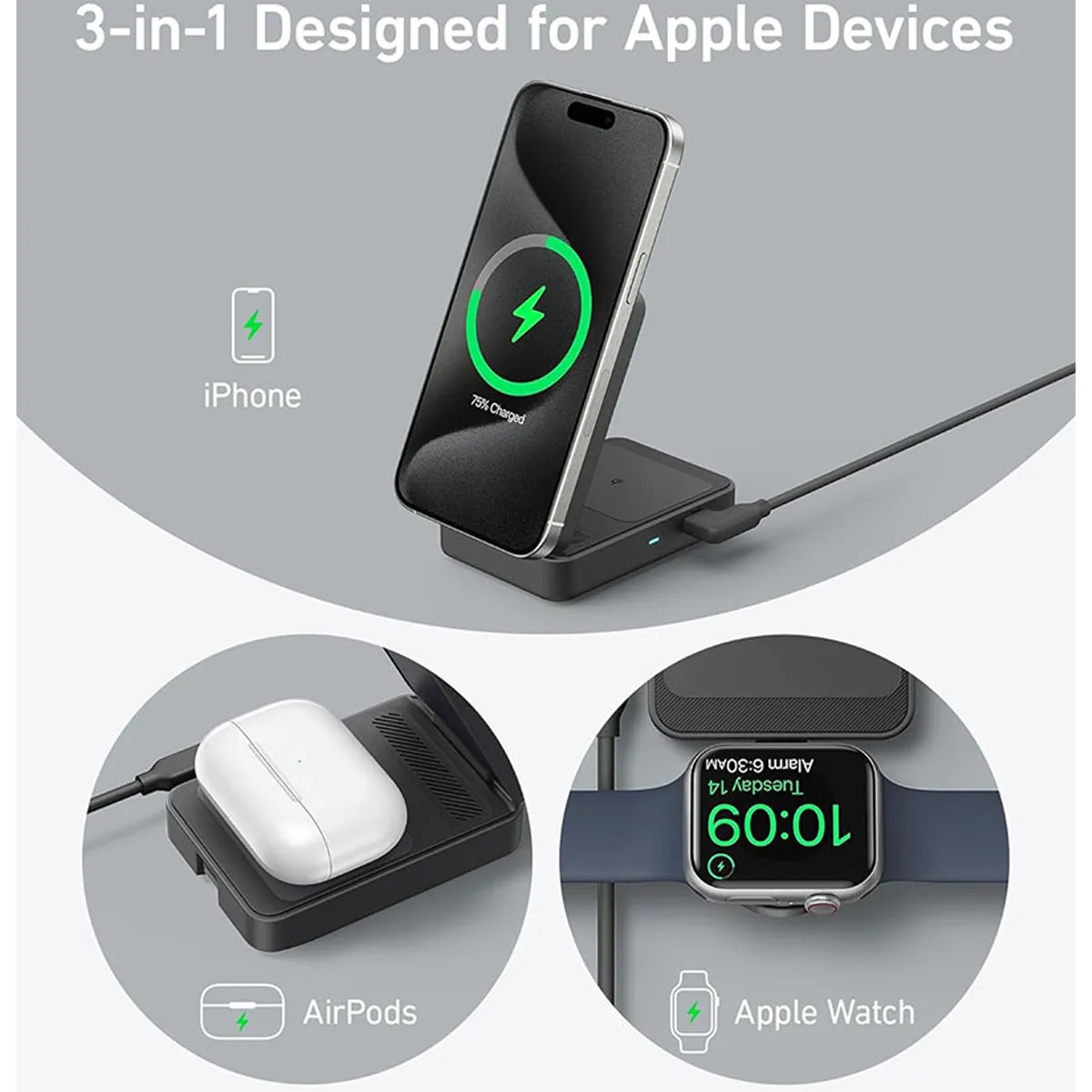 شارژ وایرلس انکر Anker MagGo Wireless Charging Station (Foldable 3-in-1) Qi2 مدل B2557