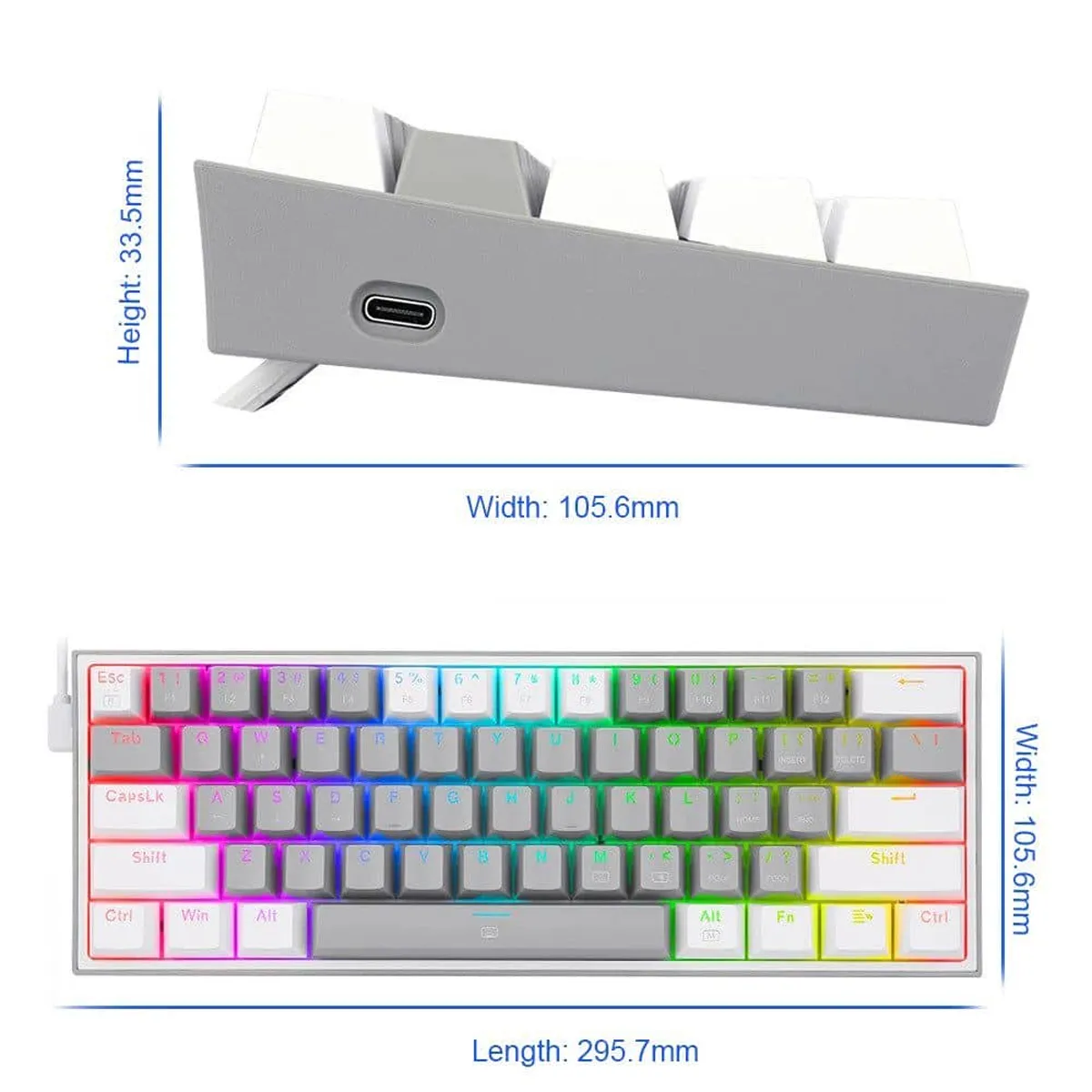 کیبورد گیمینگ ردراگون Redragon K617 FIZZ Wired RGB Gray-White