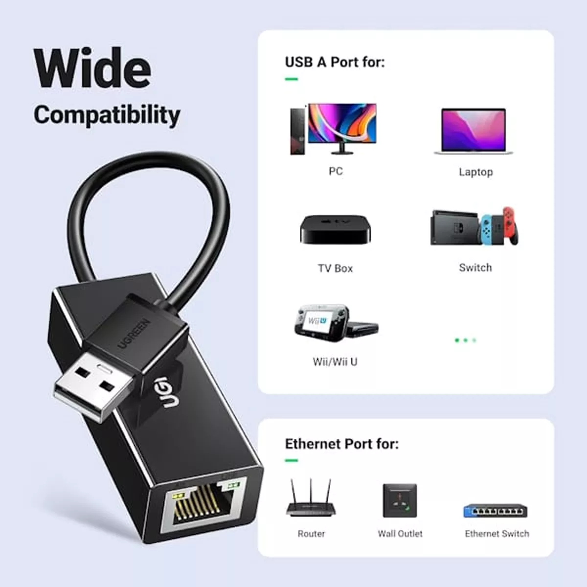 مبدل USB 2.0 به Ethernet یوگرین مدل Ugreen CR110