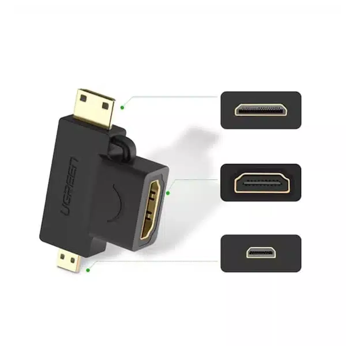 مبدل Micro HDMI Male و Mini HDMI Male به HDMI Female یوگرین مدل Ugreen HD129