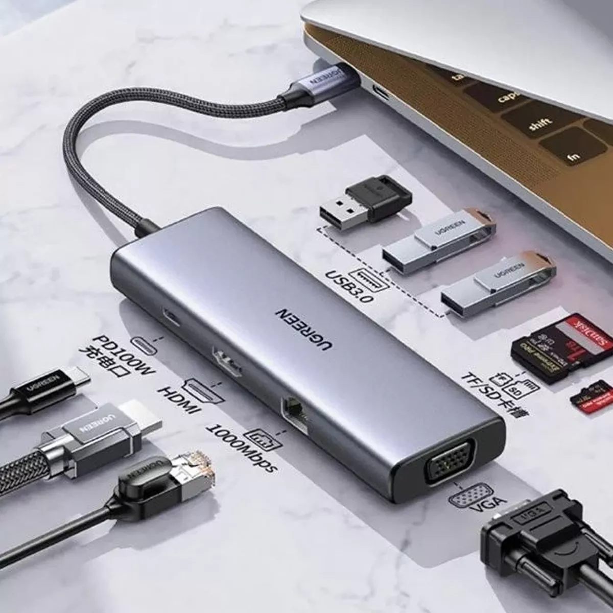 هاب 9 پورت USB-C یوگرین مدل Ugreen CM498-15600