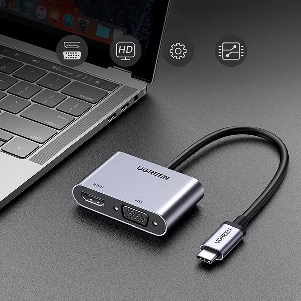 مبدل USB-C به HDMI و VGA و USB 3.0 یوگرین مدل Ugreen CM162