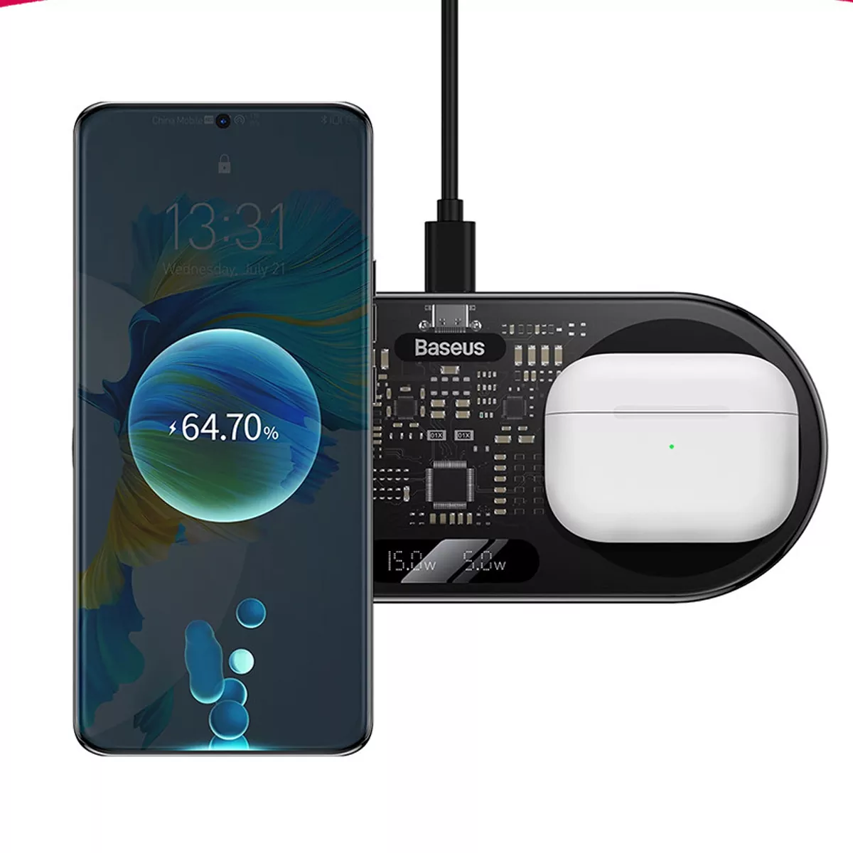 شارژر بی سیم 20 وات بیسوس مدل Baseus WXSX010101 Display 2in1