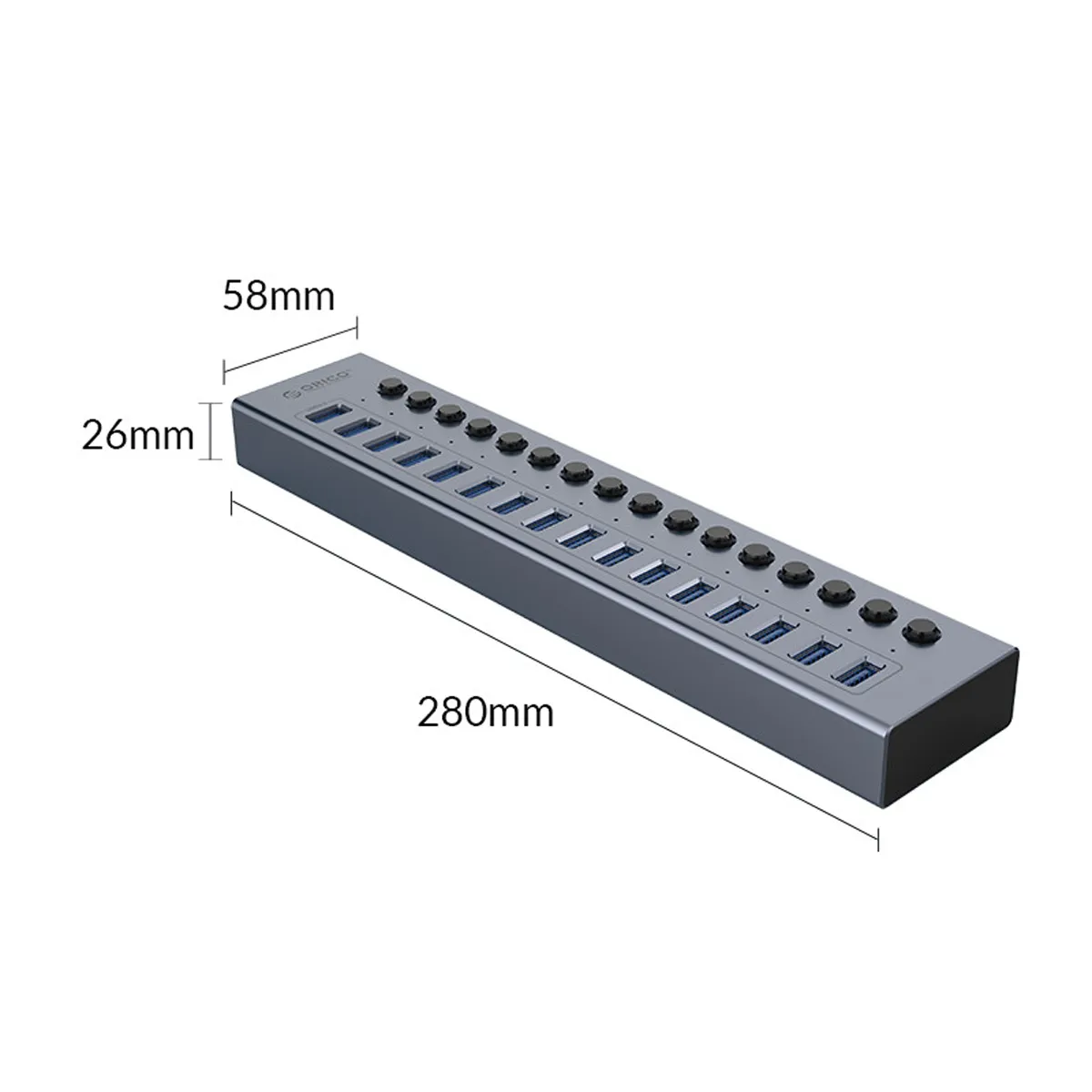 هاب ۱۶ پورت اکسترنال کلیددار USB3.0 فلزی ORICO BT2U3-16AB