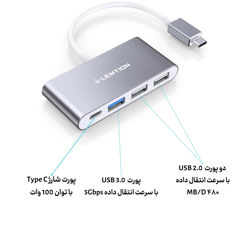هاب 4 پورت 100 وات لنشن مدل LENTION CB-C13 