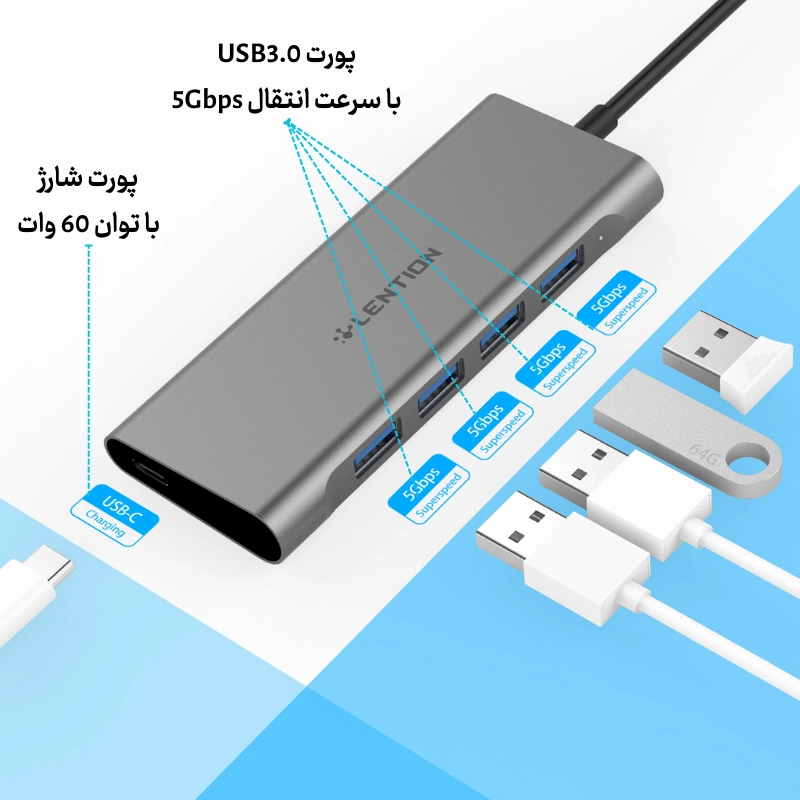 هاب 4 پورت تایپ سی لنشن مدل LENTION CB-C31