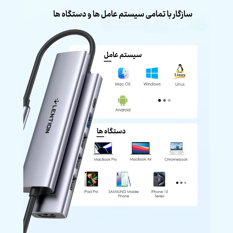 هاب 6 پورت تایپ سی لنشن مدل LENTION CB-CH17