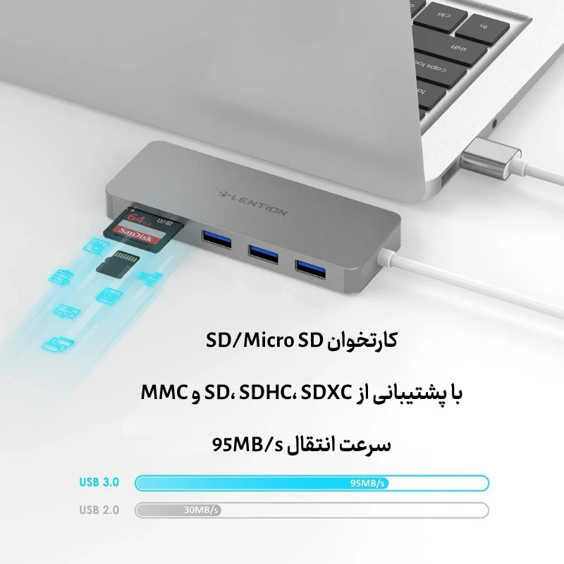 هاب 5 پورت لنشن مدل LENTION CB-H15 CLOUD ALA با رابط USB-A