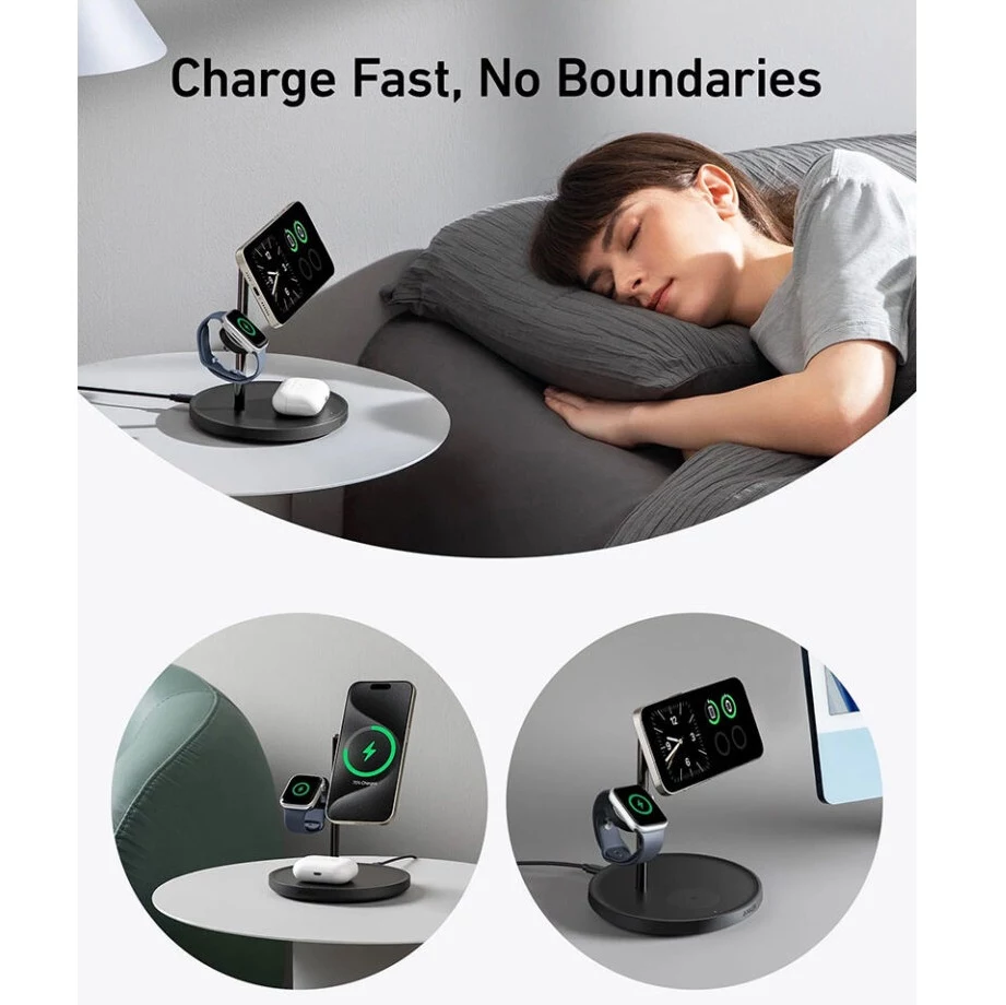 شارژر بی سیم موبایل  استوک 15 وات برند انکر مدل B25M3 به همراه کابل USB-C و آداپتور