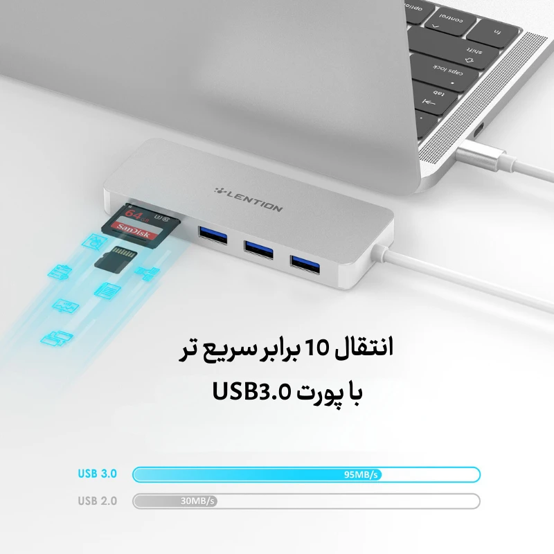 هاب 5 پورت لنشن مدل LENTION CB-C15 با رابط USB-C